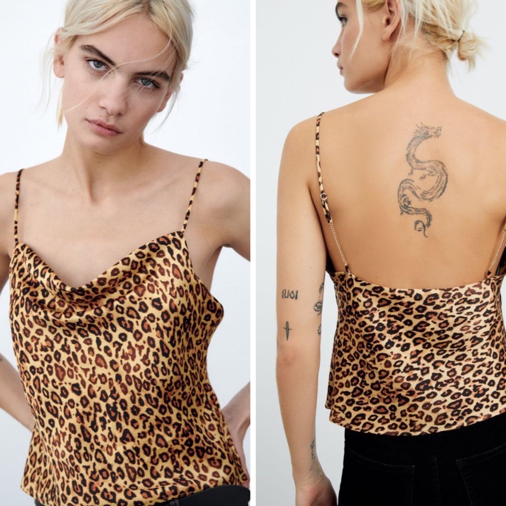 NWT Zara Silky Leopard Print Draped Neck Camisole